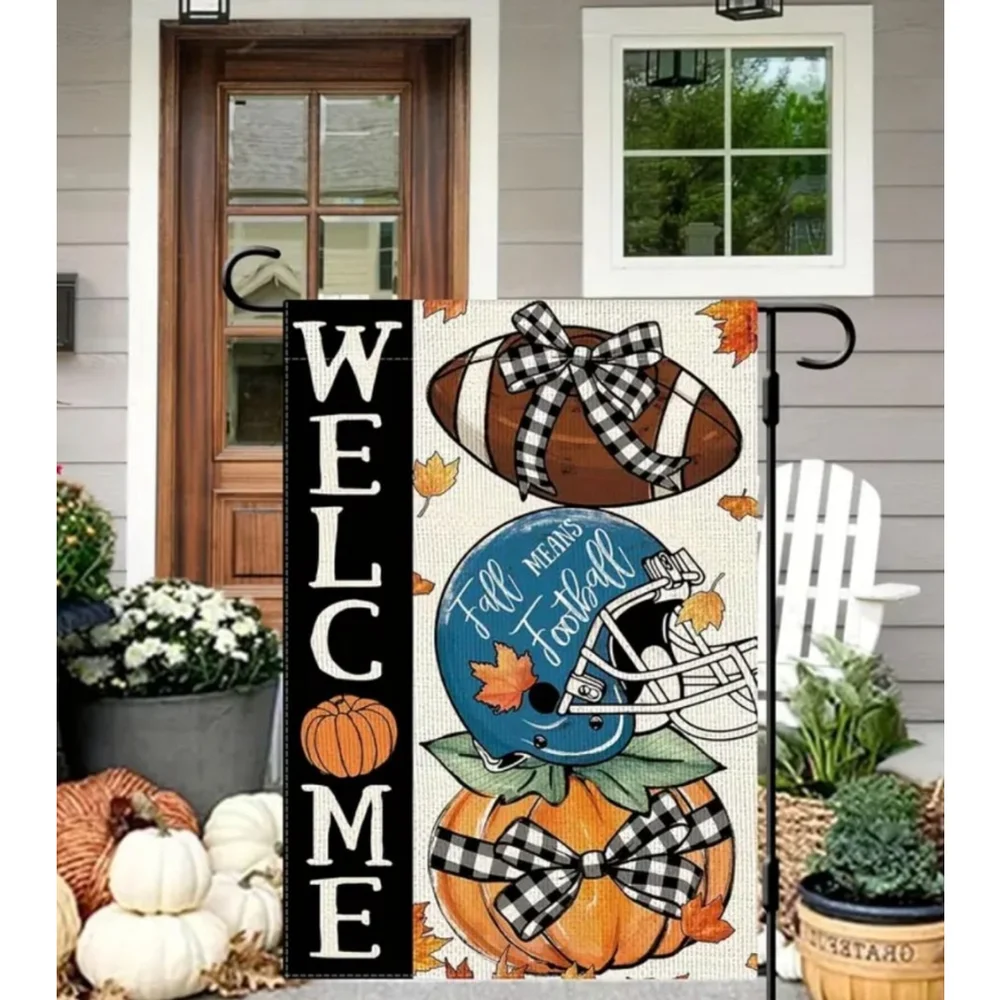 Fall Football Welcome Garden Flag Orange Black